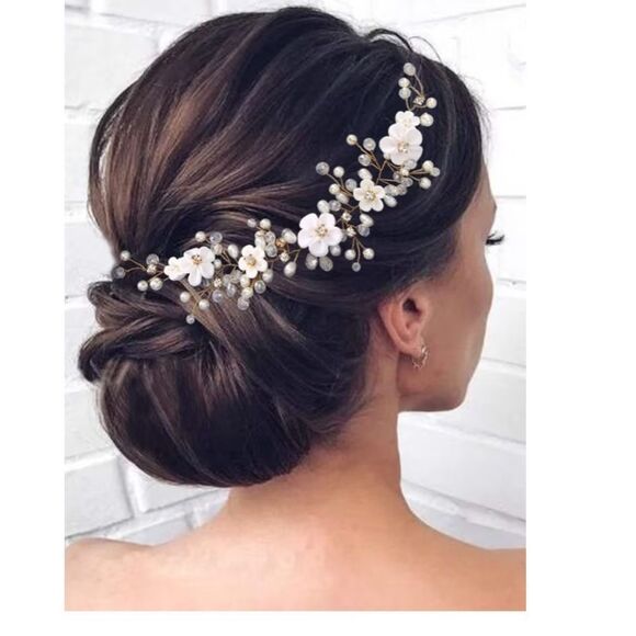 Silver White Floral Bridal Wedding Hair Accessory - Picture 3 of 6